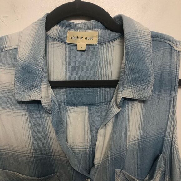 Cloth & Stone Shirt Dress Hipster Tunic Hi-Lo Button‎ Down Sleeveless Size Large - Picture 5 of 9